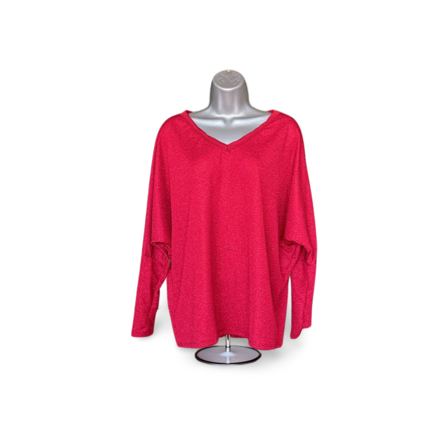 Long Sleeve Oversize Sparkle V-Neck Top (F)