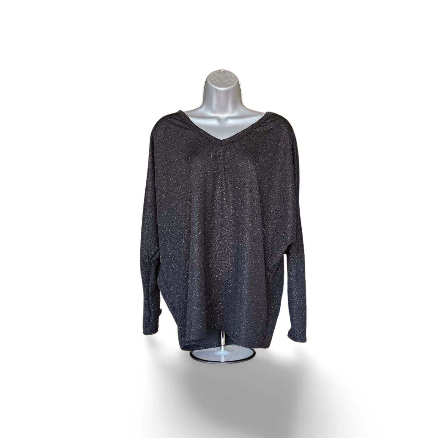 Long Sleeve Oversize Sparkle V-Neck Top (F)